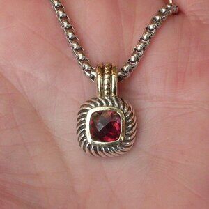Rare & Retired David Yurman Albion Garnet Enhancer Pendant w/Chain - 14K/925